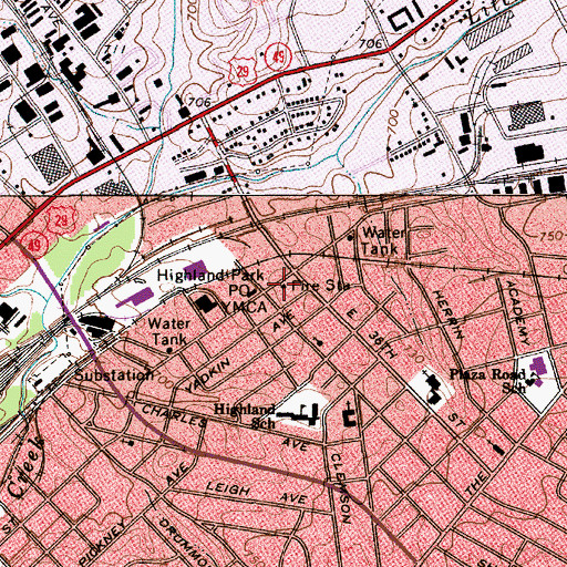 Topographic Map of Charlotte Fire Department Station 7, NC