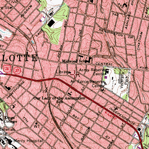 Topographic Map of Charlotte Fire Department Station 8, NC