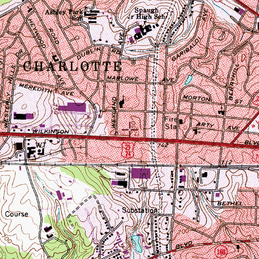 Topographic Map of Charlotte Fire Department Station 10 Dive Team, NC
