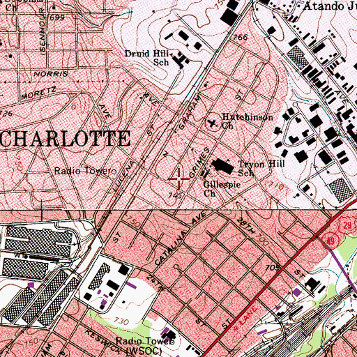 Topographic Map of Charlotte Fire Department Station 11, NC