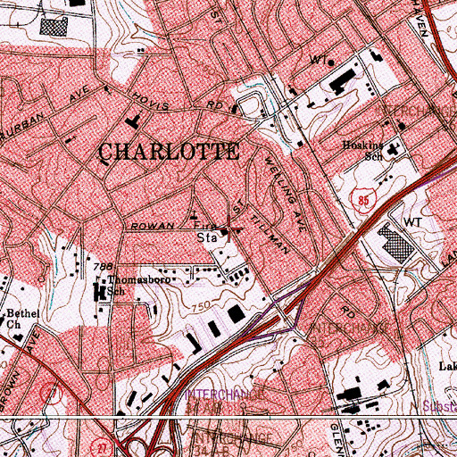 Topographic Map of Charlotte Fire Department Station 13, NC