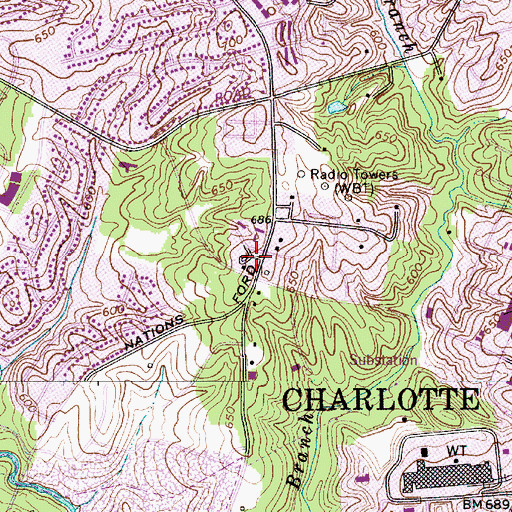 Topographic Map of Charlotte Fire Department Station 20, NC