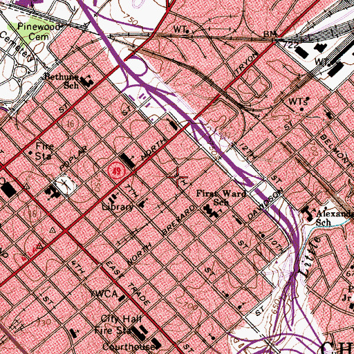Topographic Map of Charlotte Fire Department Administrative Building, NC