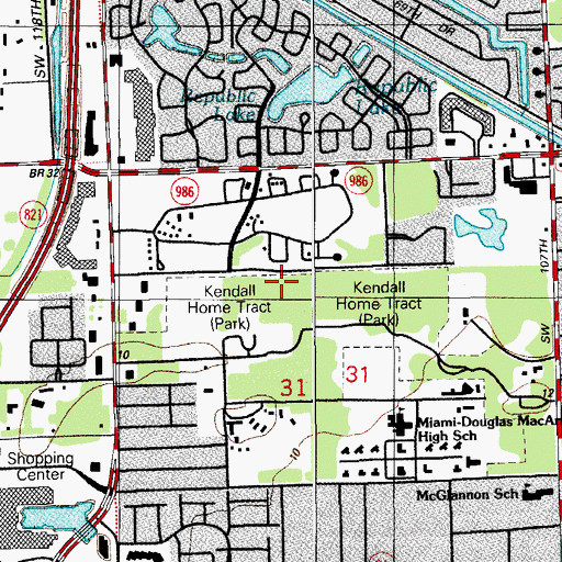Topographic Map of Kendall Indian Hammocks County Park, FL