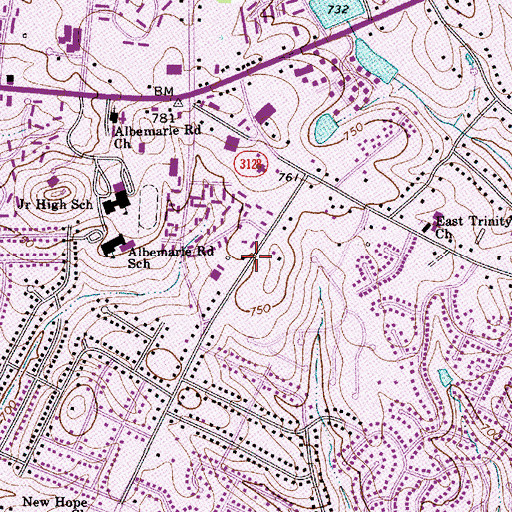 Topographic Map of Albemarle Road Recreation Center, NC
