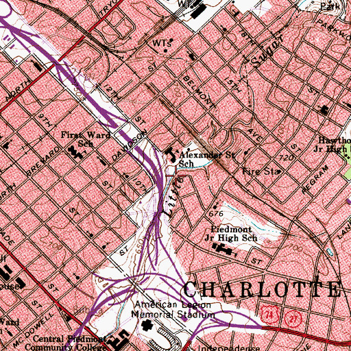 Topographic Map of Alexander Street Park, NC