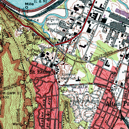 Topographic Map of The Battles for Chattanooga Museum, TN