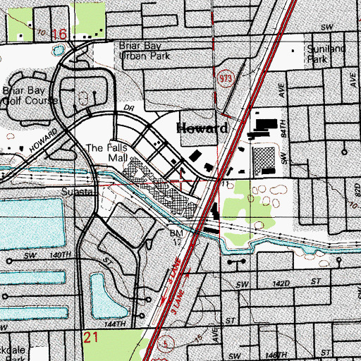 Topographic Map of The Falls Mall, FL