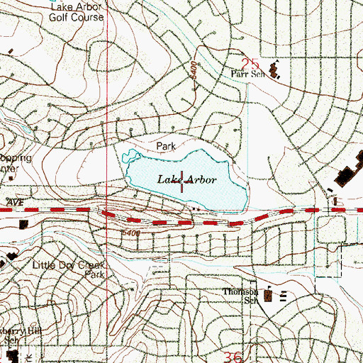 Topographic Map of Lake Arbor, CO