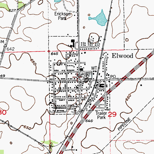 Topographic Map of Elwood Community Church, IL