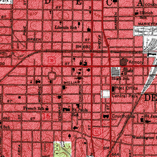Topographic Map of First United Methodist Church, IL