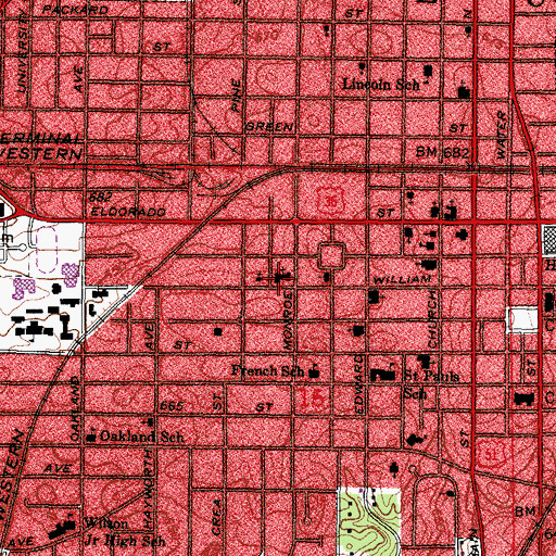 Topographic Map of Central Christian Church, IL