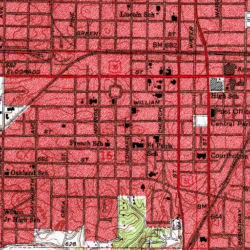 Topographic Map of First Baptist Church, IL