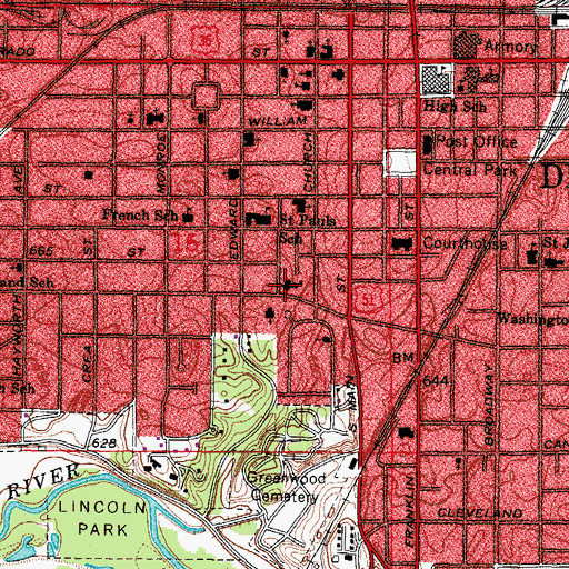 Topographic Map of First Evangelical Lutheran Church, IL