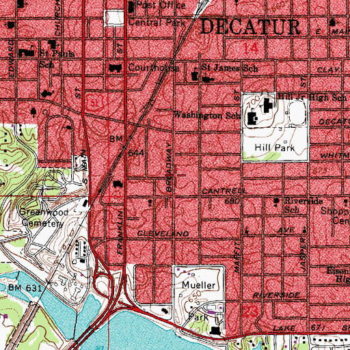 Topographic Map of Decatur and Macon County Welfare Home for Girls (historical), IL