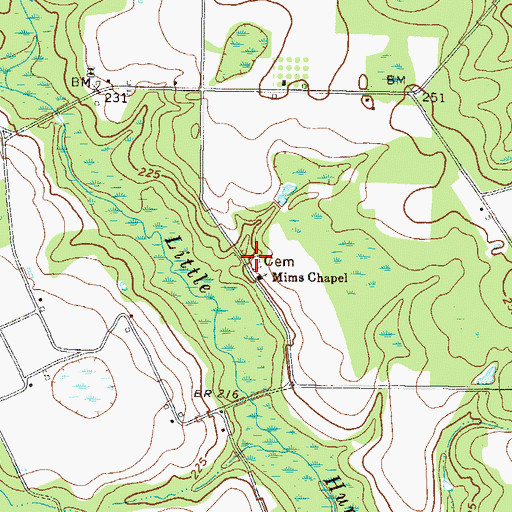 Topographic Map of Mims Cemetery, GA