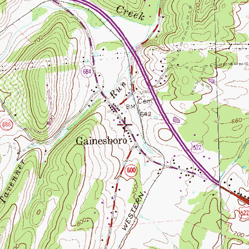 Topographic Map of Gainesboro United Methodist Church, VA