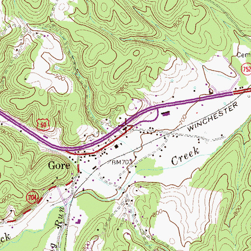 Topographic Map of Hebron Baptist Church, VA