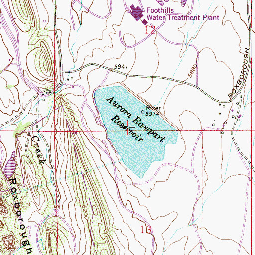 Topographic Map of Aurora-Rampart Reservoir, CO