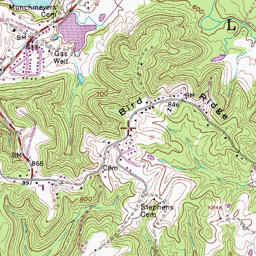 Topographic Map of Burd Cemetery, WV