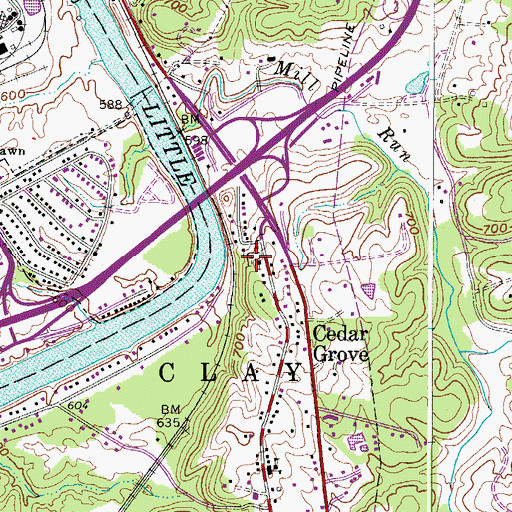 Topographic Map of Cedar Grove Cemetery, WV