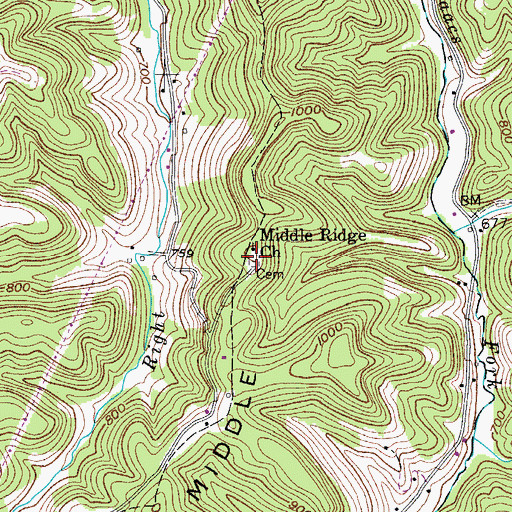 Topographic Map of Middle Ridge Baptist Church Cemetery, WV