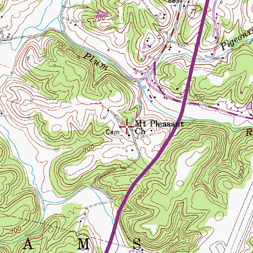 Topographic Map of Mount Pleasant Cemetery, WV