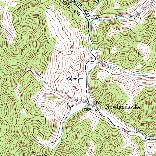 Topographic Map of Newland Cemetery, WV
