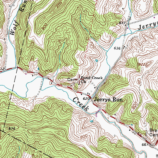 Topographic Map of Pond Creek Baptist Church Cemetery, WV