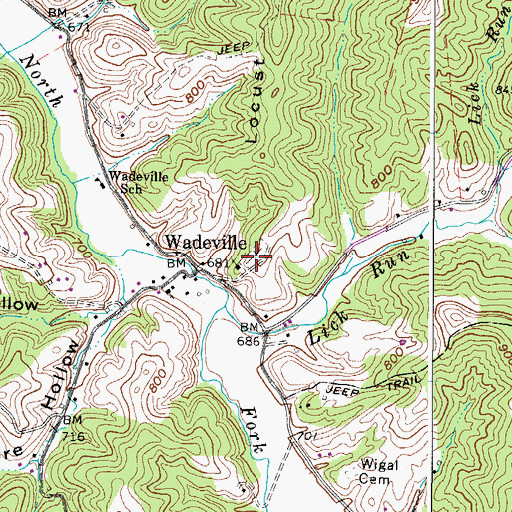 Topographic Map of Wadesville Cemetery, WV