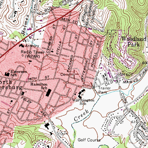 Topographic Map of Woodyard Cemetery, WV