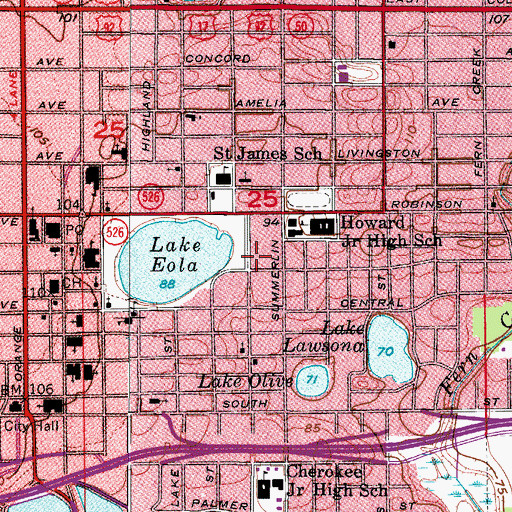 Topographic Map of Lake Eola Park, FL