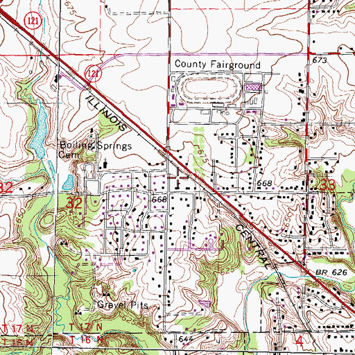 Topographic Map of Boiling Springs Park, IL