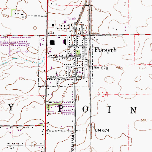 Topographic Map of Forsyth Recreation Center, IL