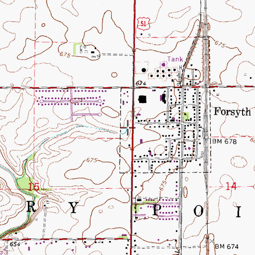 Topographic Map of Forsyth Village Hall, IL