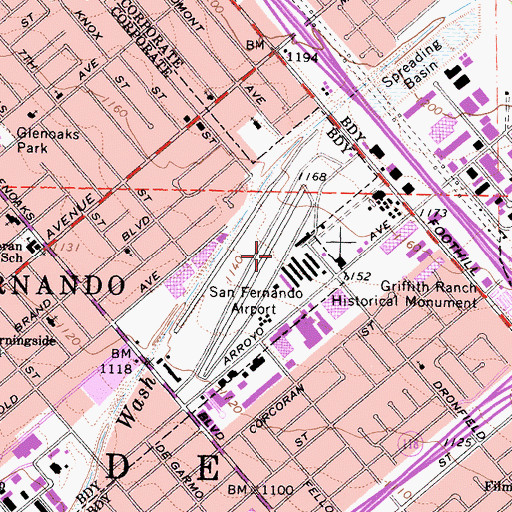 Topographic Map of San Fernando Airport (historical), CA