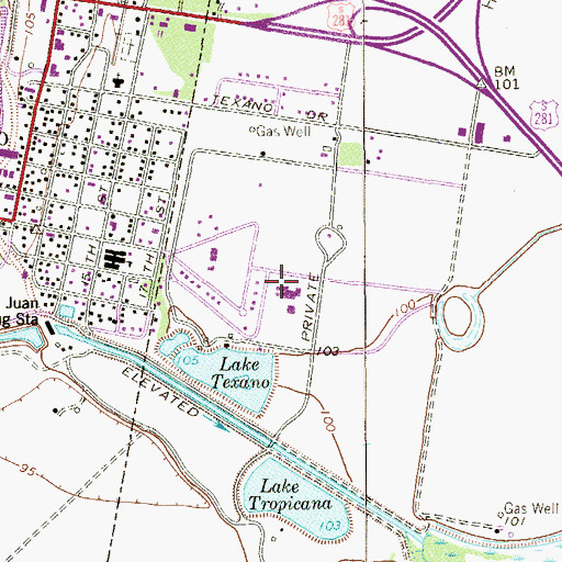 Topographic Map of Hidalgo High School, TX