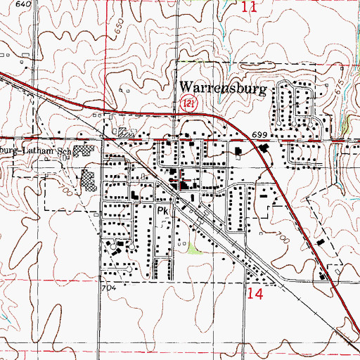 Topographic Map of Warrensburg Post Office, IL