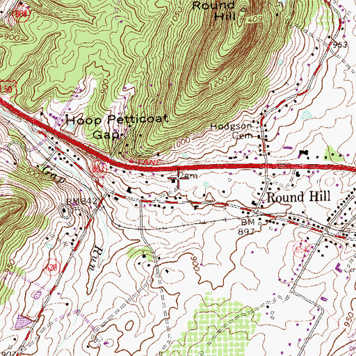 Topographic Map of Round Hill United Methodist Church, VA
