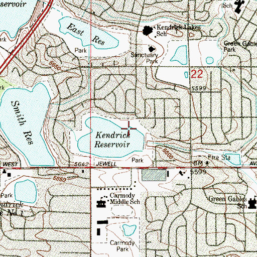 Topographic Map of Kendrick Dam, CO