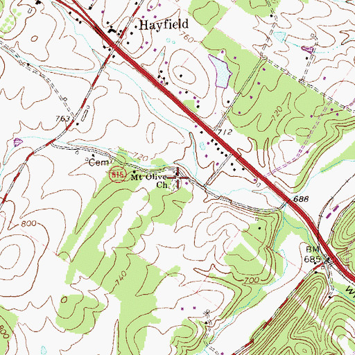 Topographic Map of Mount Olive Cemetery, VA