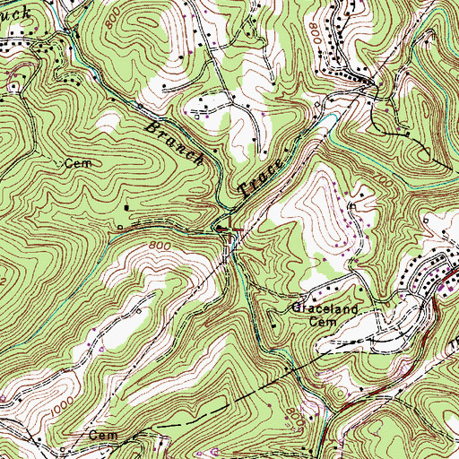 Topographic Map of Buds Run, WV