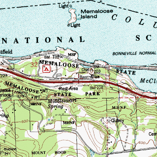Topographic Map of Memaloose Safety Rest Area, OR