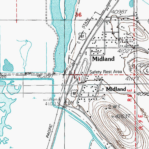 Topographic Map of Midland Safety Rest Area, OR