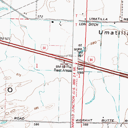 Topographic Map of Stanfield Safety Rest Area, OR