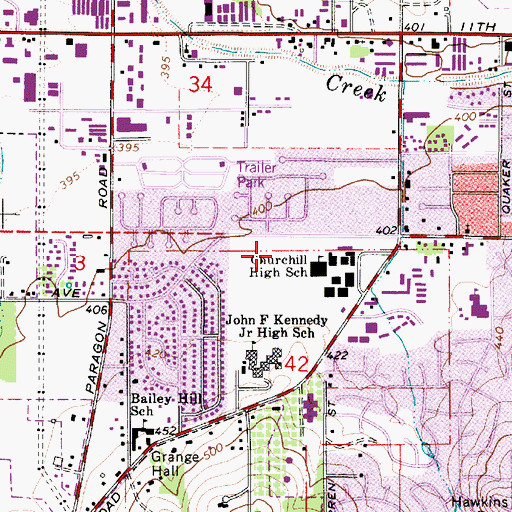 Topographic Map of Churchill Sports Park, OR