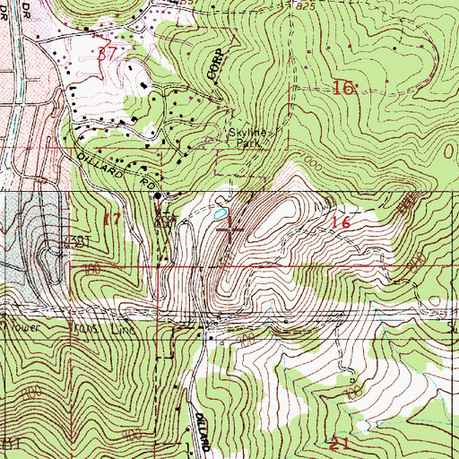 Topographic Map of Dillard Skyline City Park, OR