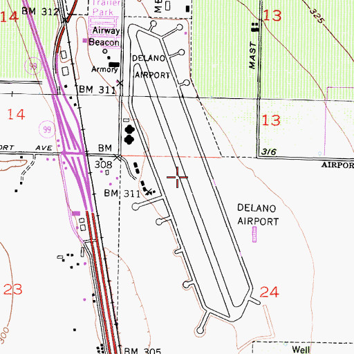 Topographic Map of Delano Army Air Field (historical), CA