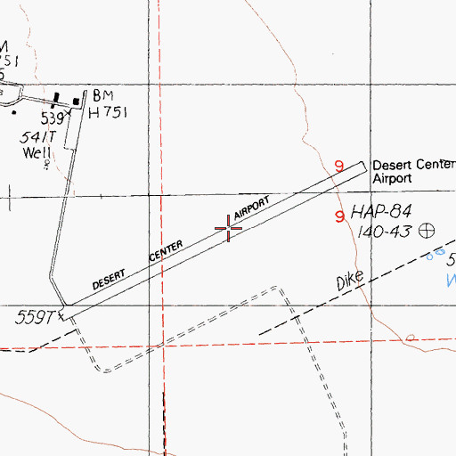 Topographic Map of Desert Center Army Air Field (historical), CA