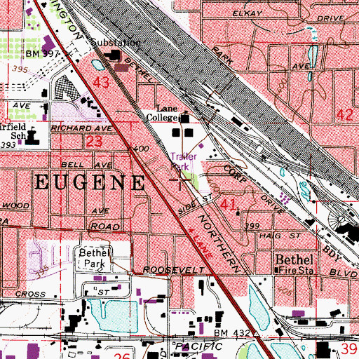 Topographic Map of Trainsong City Park, OR